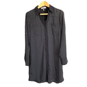 Express Portofino Shirt Dress black polka dot collar button long sleeve Med